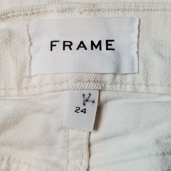 Frame Women Size 24 Le High Straight Jean Raw Stagger Hem Distressed White - Picture 5 of 9